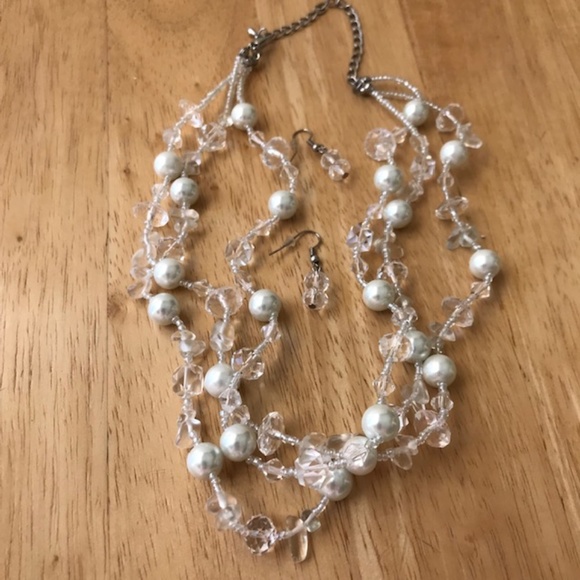Faux Pearl Necklace & Earrings Set Retro Handmade - Picture 1 of 8